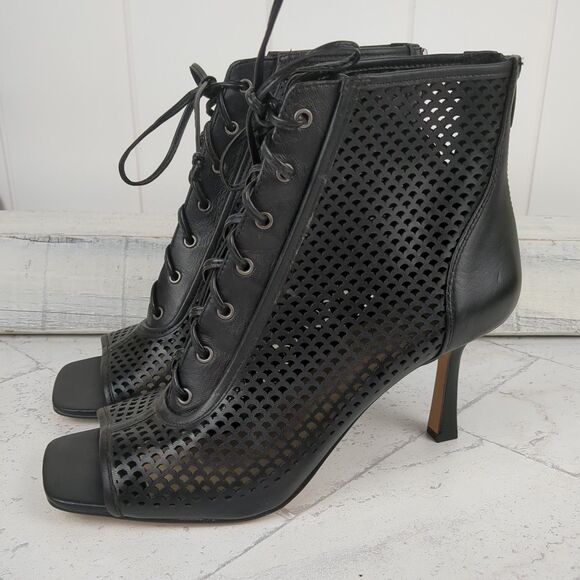 Vince Camuto Ellio Black Ankle Bootie Peep Toe High Heel 9 M - Picture 1 of 13